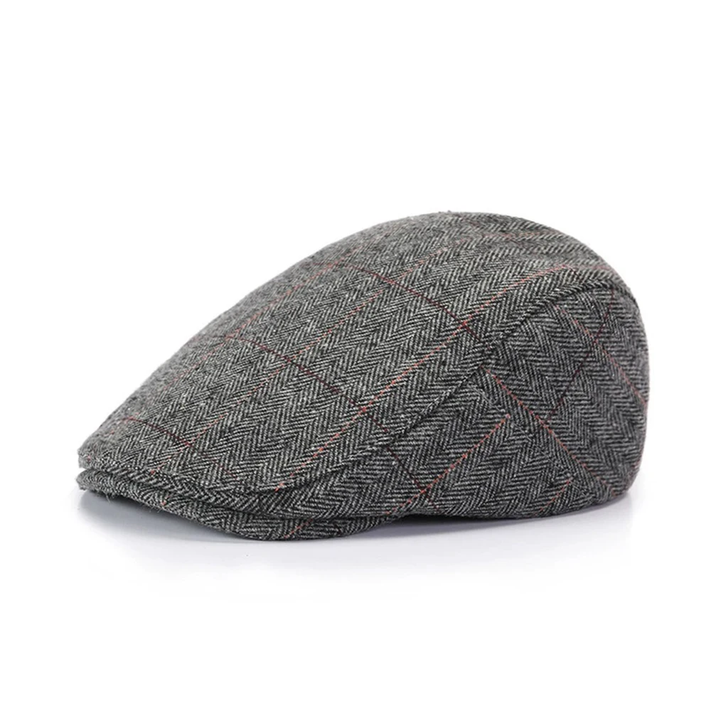 Autumn Winter Retro Men Newsboy Caps Herringbone Grid with Red Line British Painters Hats Flat Cap Hip Hop Berets