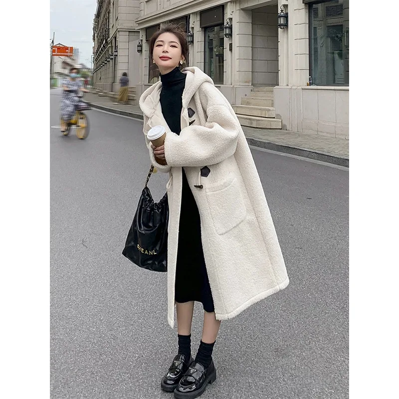 

Женское пальто из искусственной овечьей шерсти, утолщенное шерстяное пальто средней длины, новинка 2025, корейское пальто в консервативном стиле