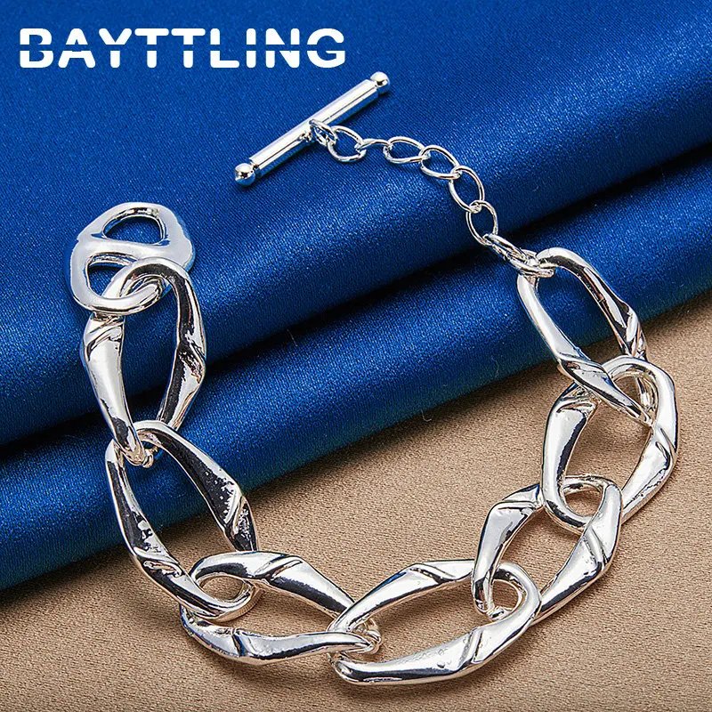 Real 925 Sterling Silver 8 Inches Personality Hip Hop Bracelet For Women Men Charm Wedding Party Jewelry Accessories