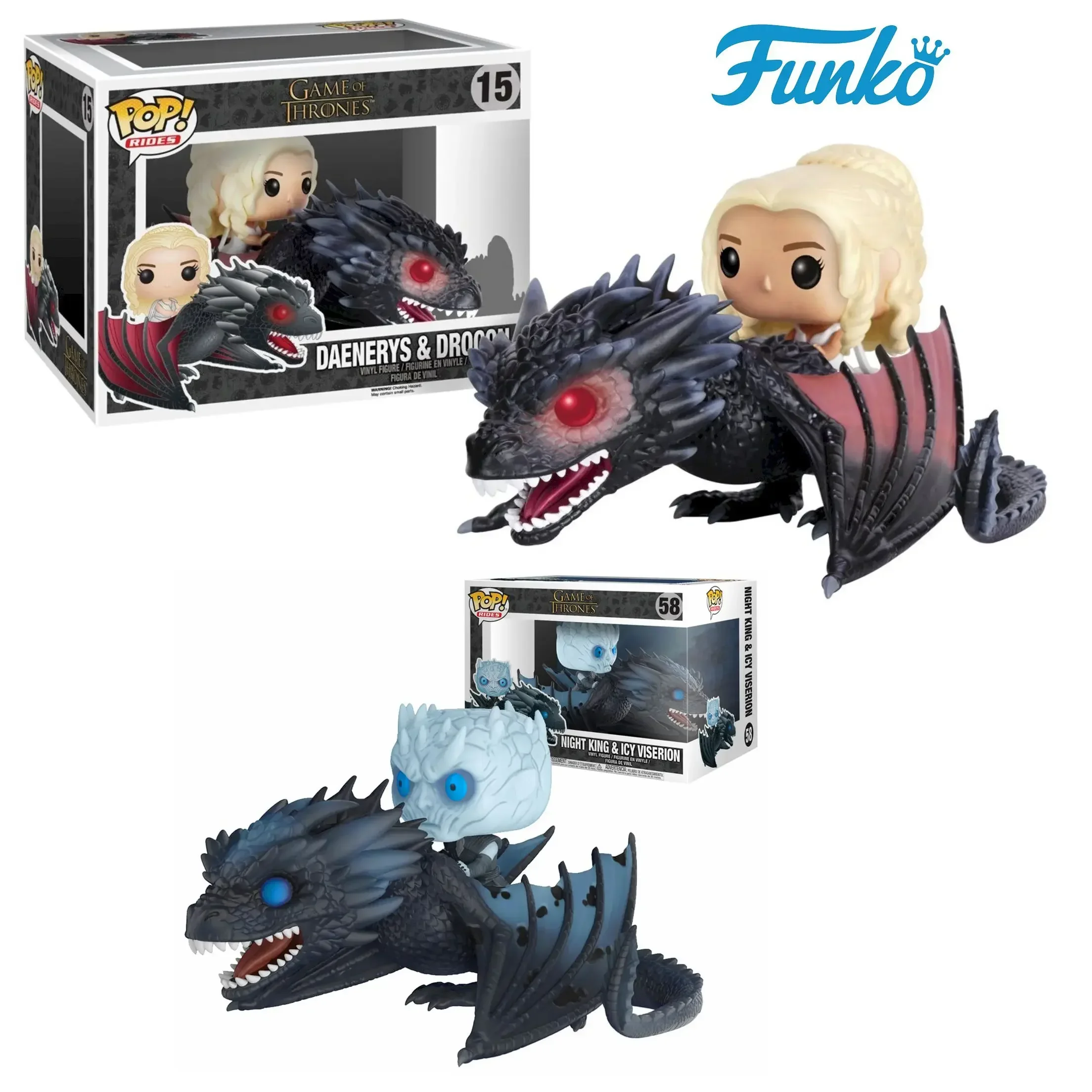Funko POP Película TV Juego De NOCHE Y ICY VISERIONThrones 58 #   Daenerys paseos Drogon 15 #   Figuras de juguete Juguete de modelos coleccionables