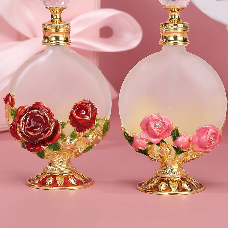 30ml Rose Flower Metal Perfume Bottle Essential Oil Refillable Frosted Attar Bottles Factory Outlet#30205
