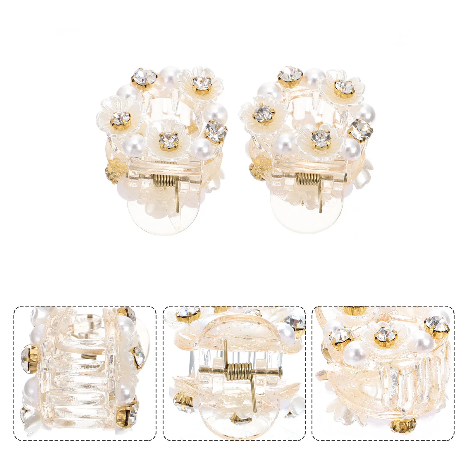 

2 шт. заколки-крабики с жемчугом и цветами, элегантные прозрачные заколки для волос для женщин, для свадьбы и вечеринки, легкие и прочные