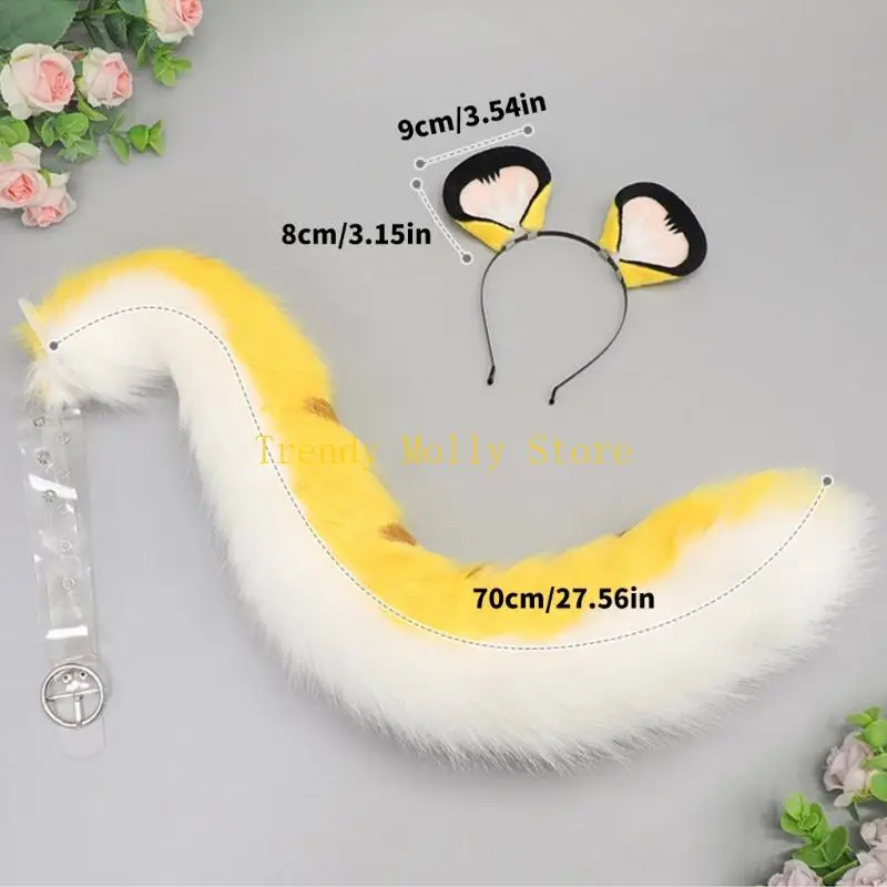 N5KB Tigerss Ear and Tail Set Furry Tigers Ear Headband with Tail Halloween Cosplay Party Tigers Costume Accessories Gifts