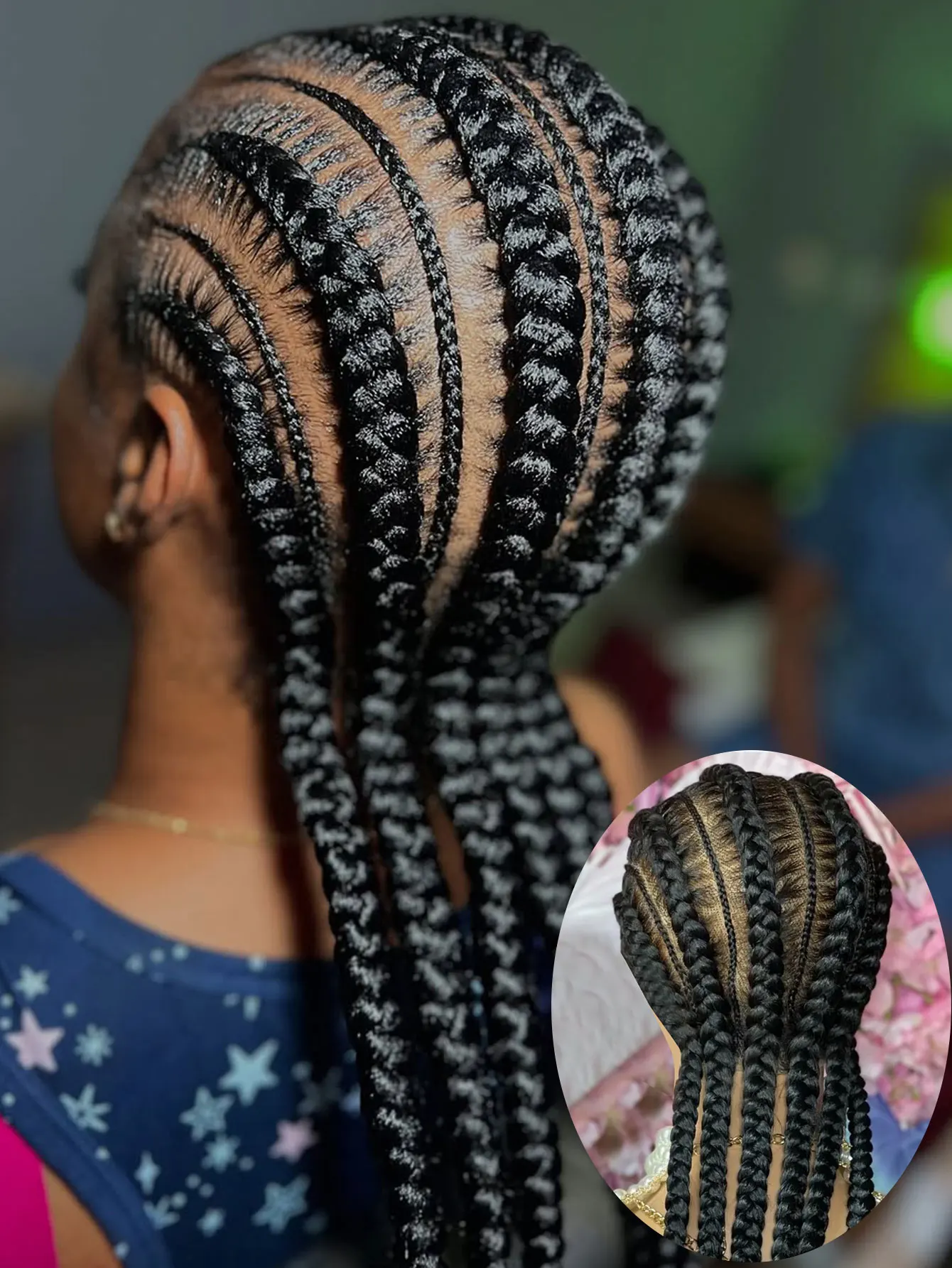 6 Stitches Synthetic Full Lace Cornrow Braided Wig Knotless Box Braids Wig For Black Women 36'' Handmade Jumbo Braiding Hair Wig