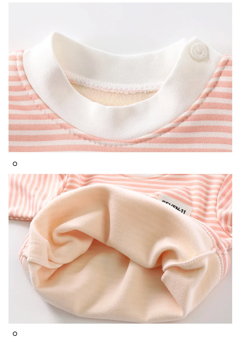 Neues Gestreiftes Plüsch-Warmes Kinderbekleidungsset für Jungen und Mädchen Pyjamas Kleidung Hosen Herbst- und Winter-Pyjamas 0-5 Jahre – Detail 12