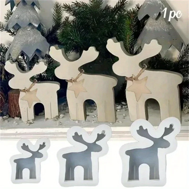 1pc 3D Elk Silicone Mold DIY Candle Mould Handmade Resin Craft for Christmas Decoration Ornament