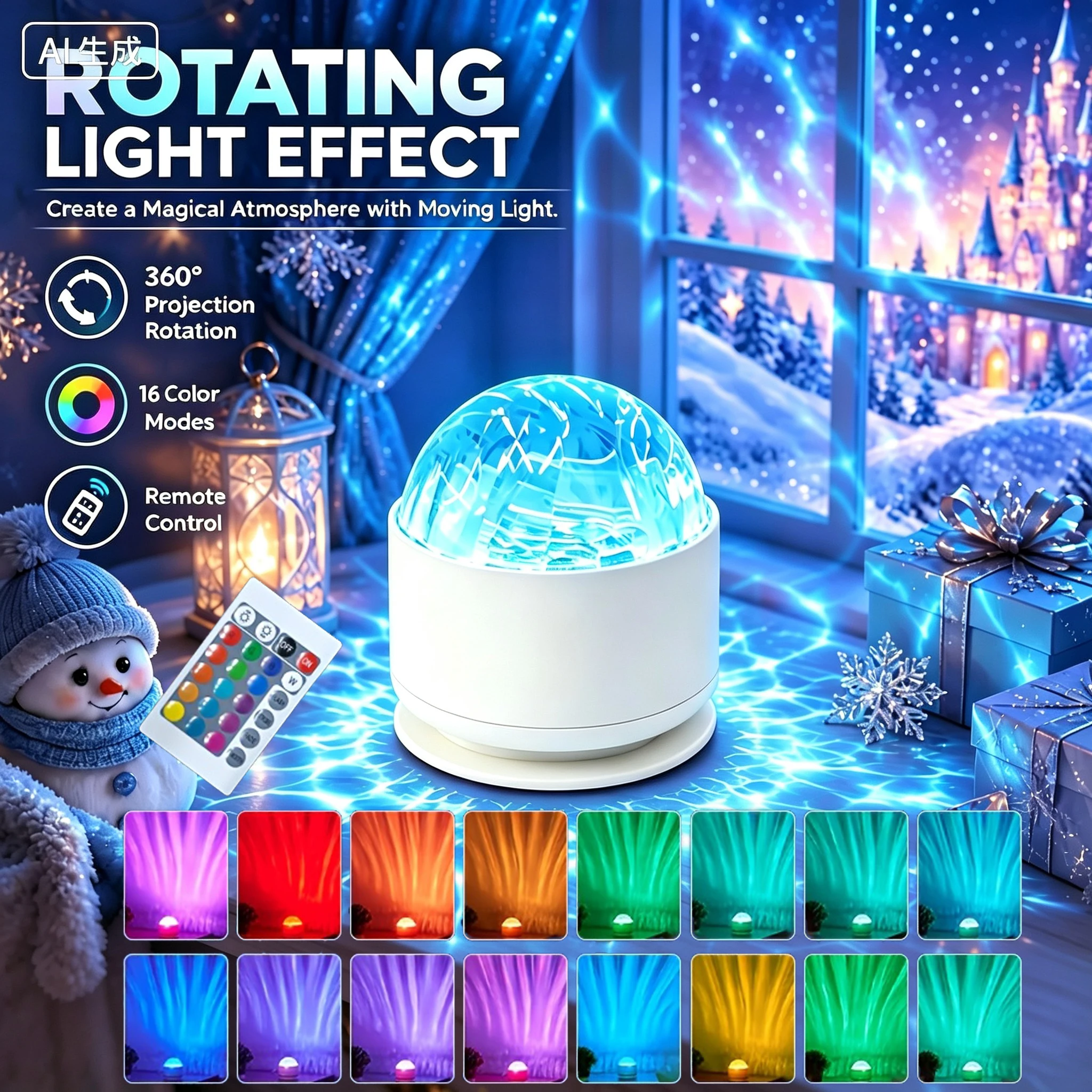 LED Starry Sky Aurora Projector Light 16 Colors Night Light with Remote USB Powered Auto Rotate RGB Ambient Light Birthday Gift