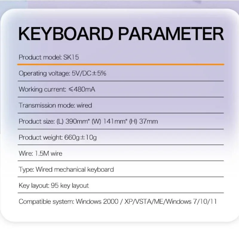 Smailwolf SK15 Mechanical Keyboard,Full Key Hot Swap,lighting Effects,95 Key,Gasket Muffler Structure,Laptops