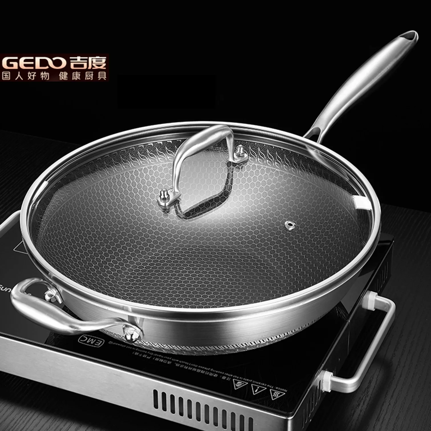 GEDO 99.9% Anti-bacterial 316L Stainless Steel Kitchen Cooking Pan 26cm Diameter Non-Stick Pot with Never Blackened Bottom