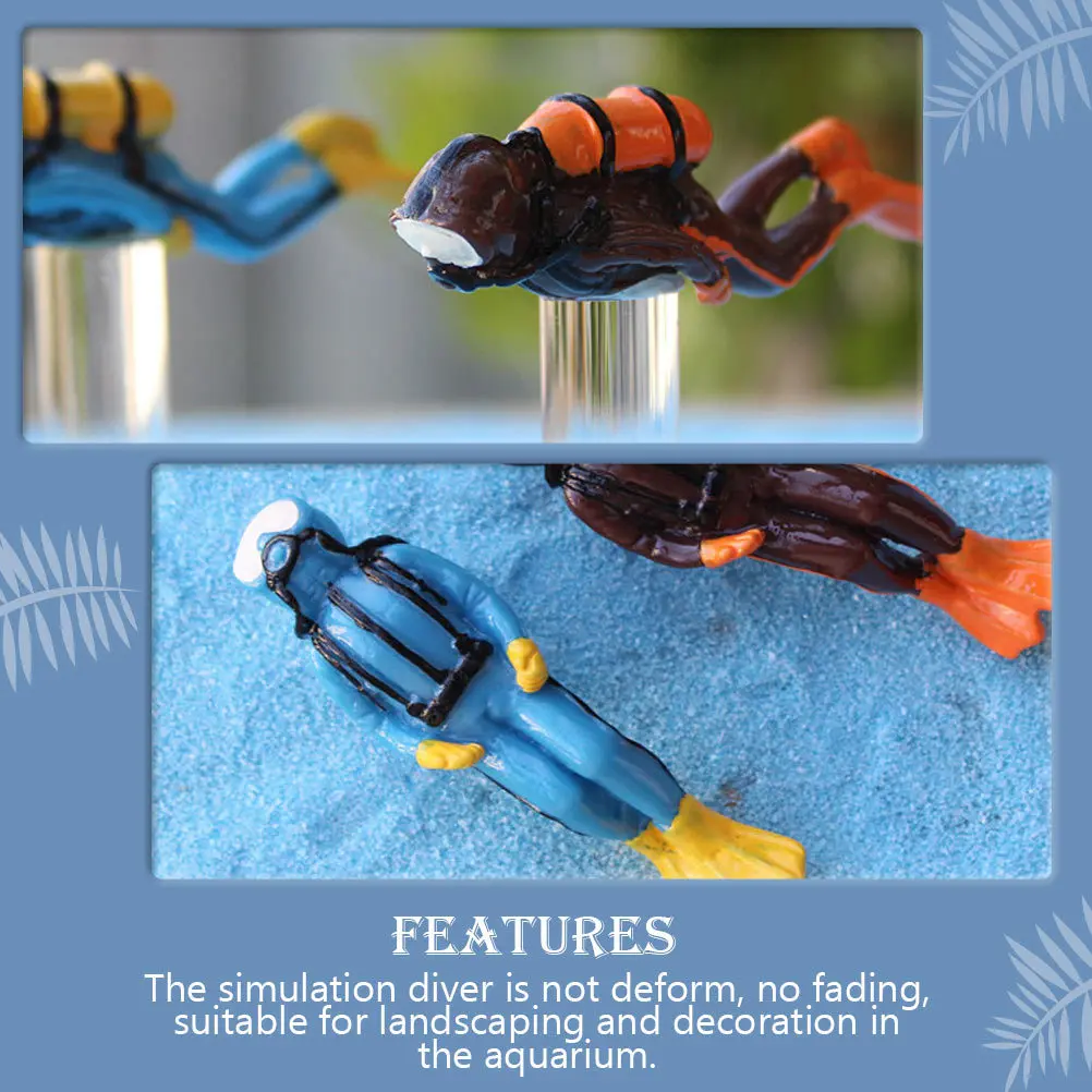 

2Pcs Realistic Resin Diver Ornament Bright Colors Safe Durable Aquarium Fish Tank Adornment Aquarium Diver Ornament