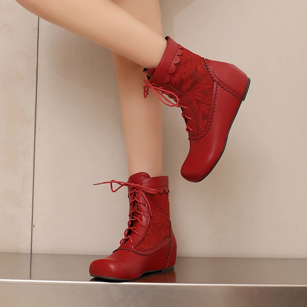 2026 New Spring Leisure White Green Women Ankle Boots Square Toe 5cm Wedges Heel Lady Shoes Plus Big Size 13 43 48 50