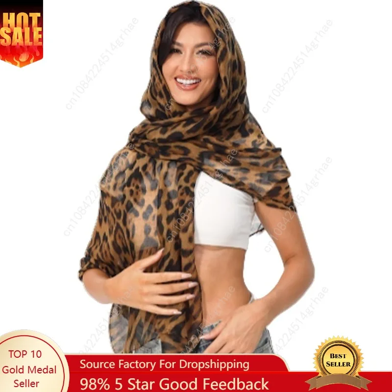 

Leopard Print Shawls and Wraps for Womens Cheetah Hijab Scarf Voile Sheer Beach Scarves Sunscreen Head Shawl