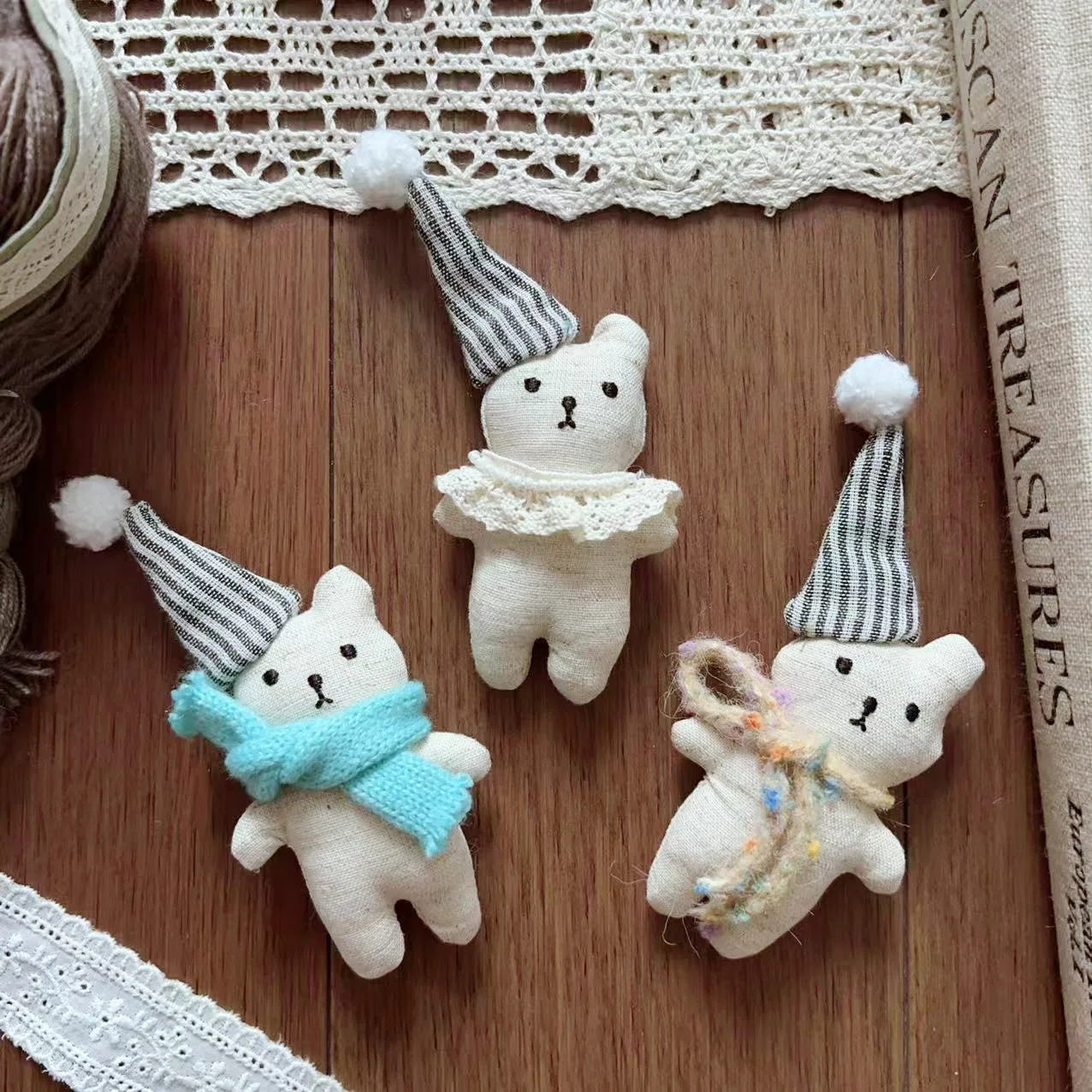 Premium Stuffed Cotton Forest Bear Brooch Pin Pendant for Kids Shoes Socks Hat Bag DIY Sewing Embellishment