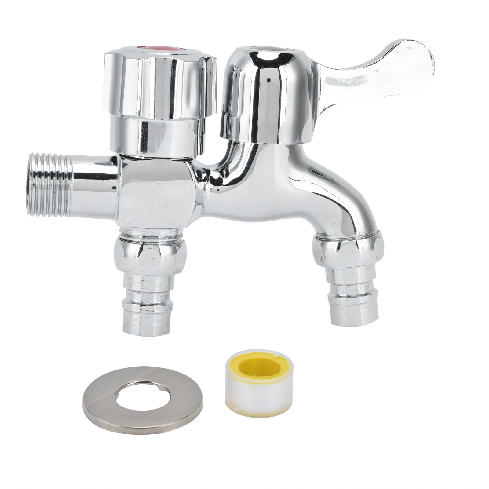 

Stainless Steel Dual Outdoor Faucet, G1/2 Threaded Hose Bib with PTFE Tape, Corrosion-Resistant for Gardens & Homes