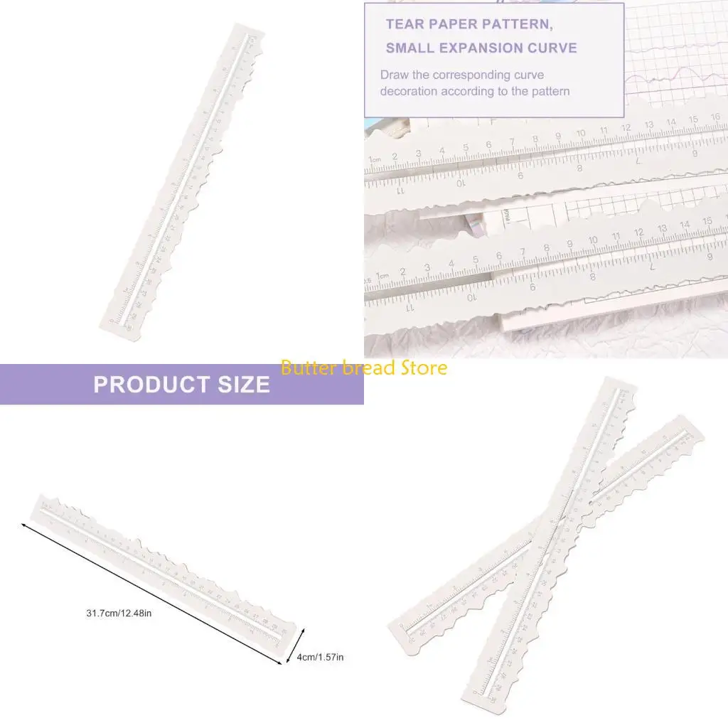 W89C Metal Craft Ruler Wavy Line Jagged Irregular Edges 12Inch Measuring Drawing Tool