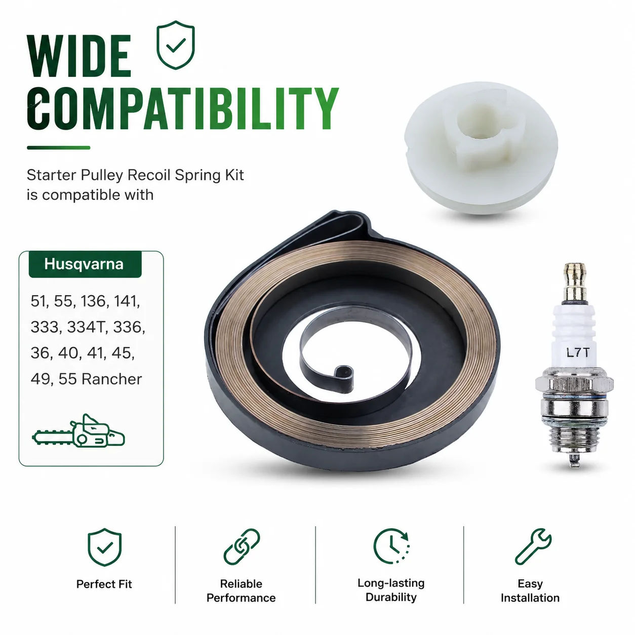 Chainsaw Parts Starter Pulley Recoil Spring Kit For Husqvarna 51 55 Rancher 136 141 45 40 Spark Plug Replace 505303735 501763101