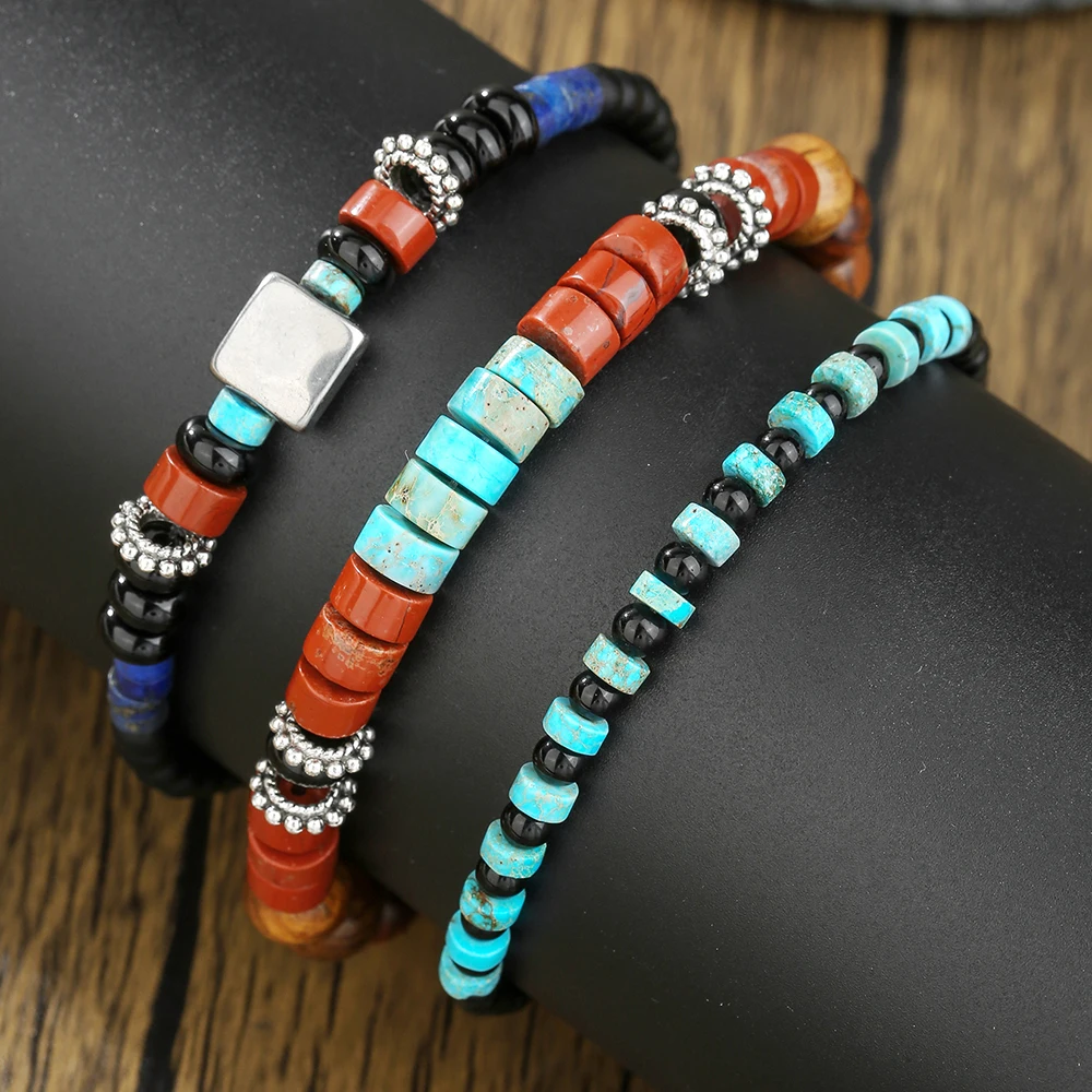 NADEEM Bohemian Natural Coconut Shell Bracelets for Men Holiday Jewelry Ethnic Wood Stone Charm Bracelets Set Gifts Wholesale