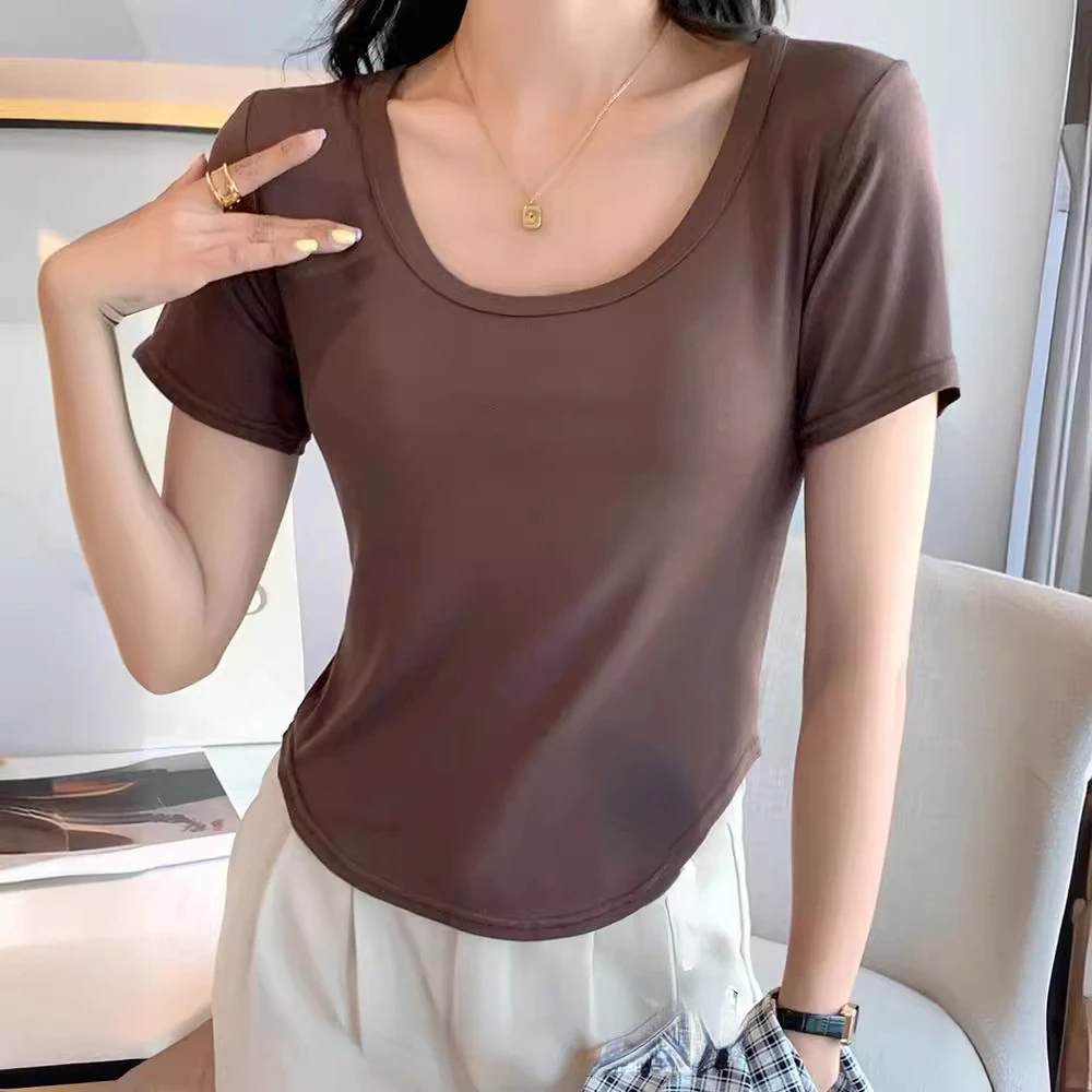 

Spring and Summer Short Sleeved T-shirt for Women Slim Fit for Outerwear and Slimming for Inner Layering Casual Base T-shirt Top