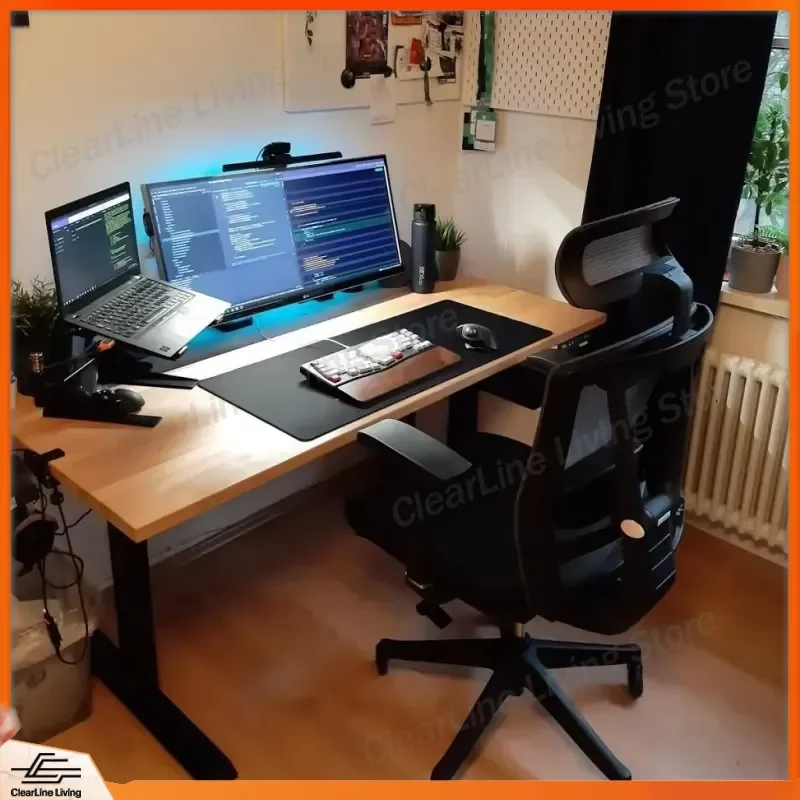 Height Adjustable Desk Solid Wood Standing Computer Table Home Office Workstation Gaming Study Learning Furniture
