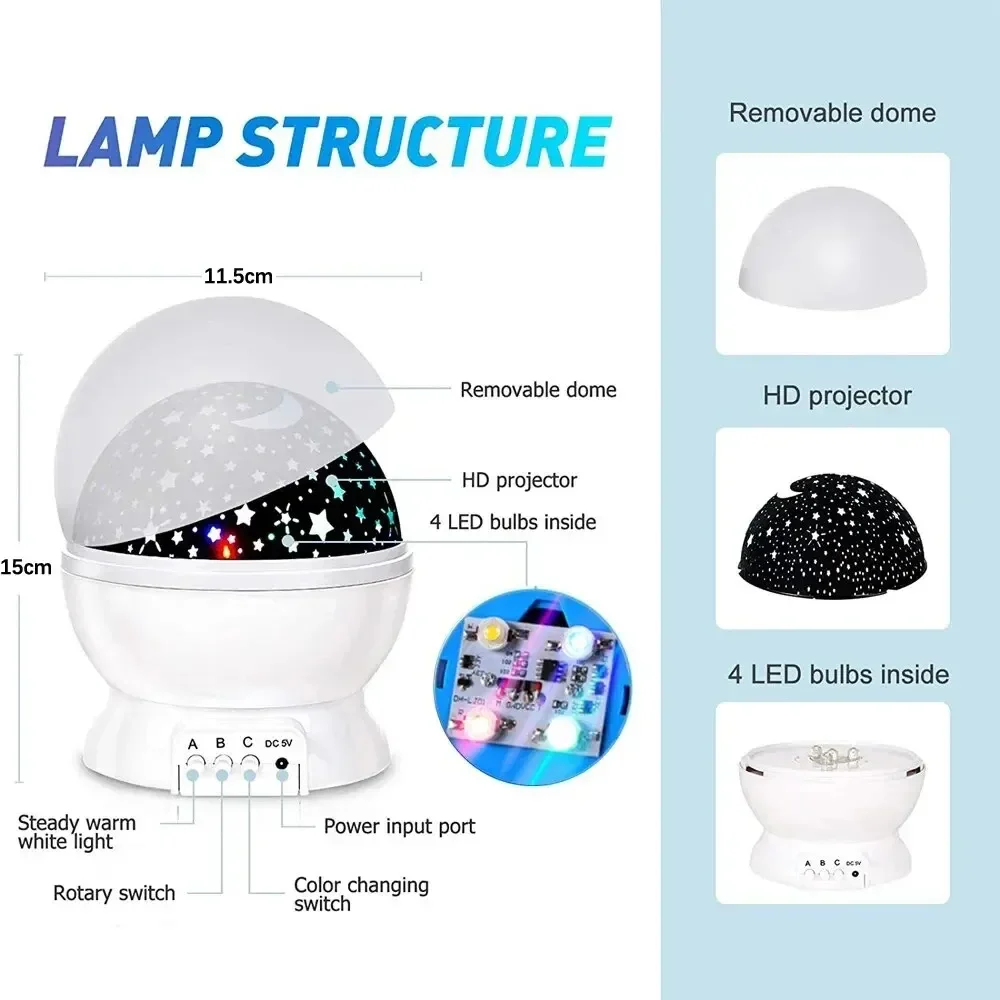 LED Starry Night Light Auto Rotating Pattern 500mAH Lithium Battery Starry Night Projection Light for Bedroom Decoration Light
