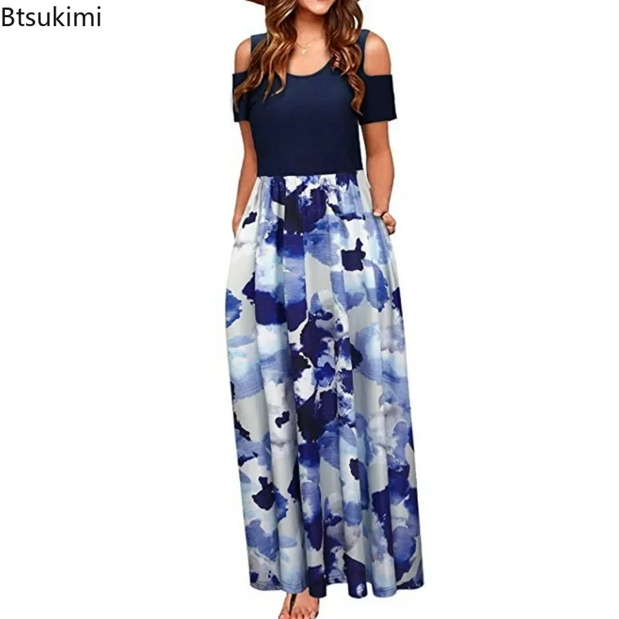 裸の肩,半袖,十分な,自由奔放に生きるスタイル,新しい夏のコレクション2022を備えた女性の長いマキシドレス