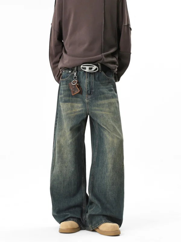 

Мужские джинсы в стиле ретро American Cleanfit: свободные, повседневные, широкие штанины, прямой крой, деним, осенние, модные, брендовые, с эффектом потертости, свободная драпировка