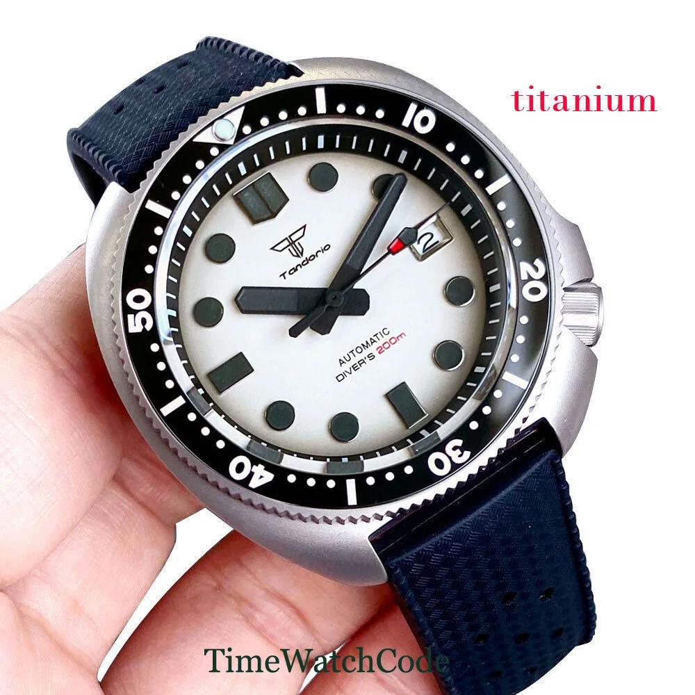 

44mm Tandorio Automatic Diver Watch For Men Titanium Case 200m Waterproof NH35A PT5000 Movement Auto Date Sapphire Crystal