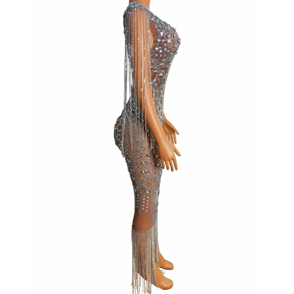 Vestido Sexy brillante con perspectiva para mujer, borla de diamantes de imitación de cristal brillante, fiesta de noche, Club, escenario, trajes de graduación, Drag Queens 2026