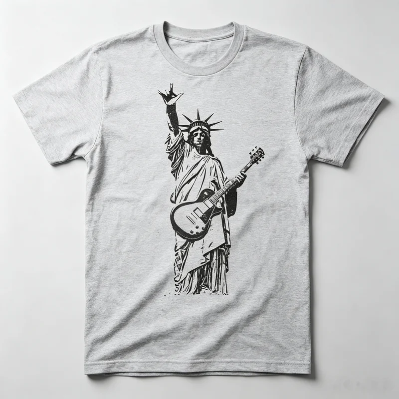 Rock On America Statue of Liberty Guitar Graphic T Shirt Unisex Men Women Cotton Short Sleeve Tee Casual Streetwear Holiday