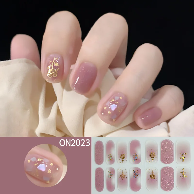 Gel Nagelstickers Groothandel Lijm Langdurige Effen Kleur Verse Bloemen In Lente Nagelstrips Patch Slider Volledige Cover Sticker