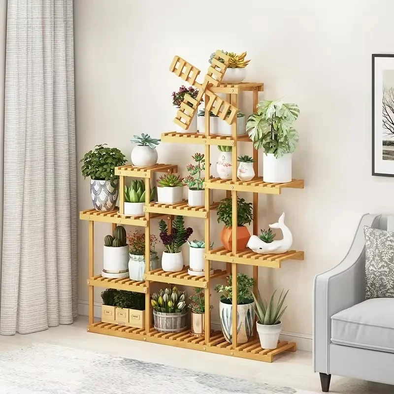 Green flower shelf balcony living room indoor floor-standing new 2024 popular small bay window solid wood transformation