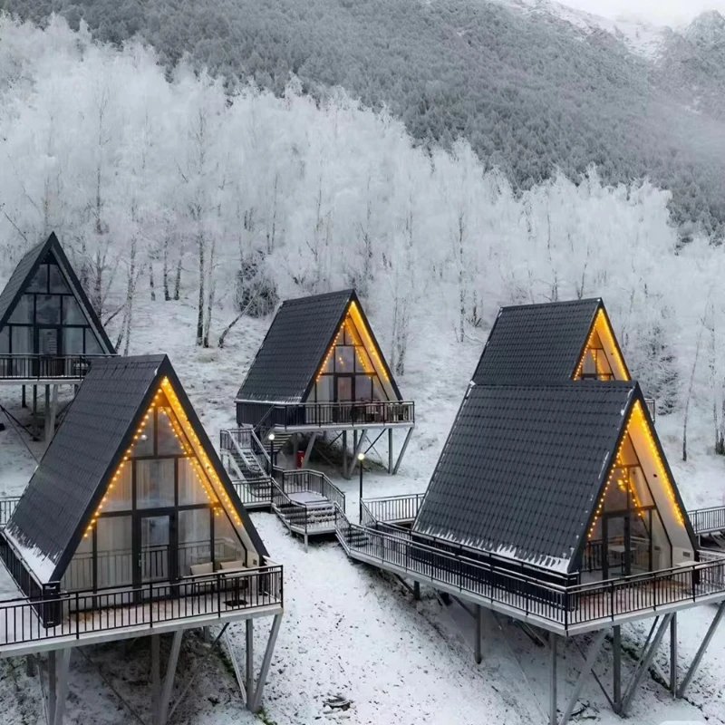 Heavy Duty Triangle Cabin with Steel Base, Anti-Corrosion Wood, Windproof 120km/h, 25 Years Life, for Mountain Resort