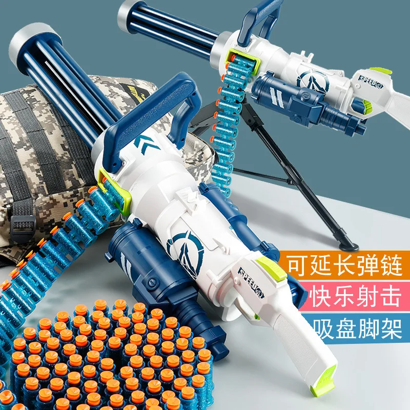 Pistola de bala suave eléctrica Gatling dorada para niños, pistola de juguete para lanzar carcasa para niño, ametralladora manual autónoma