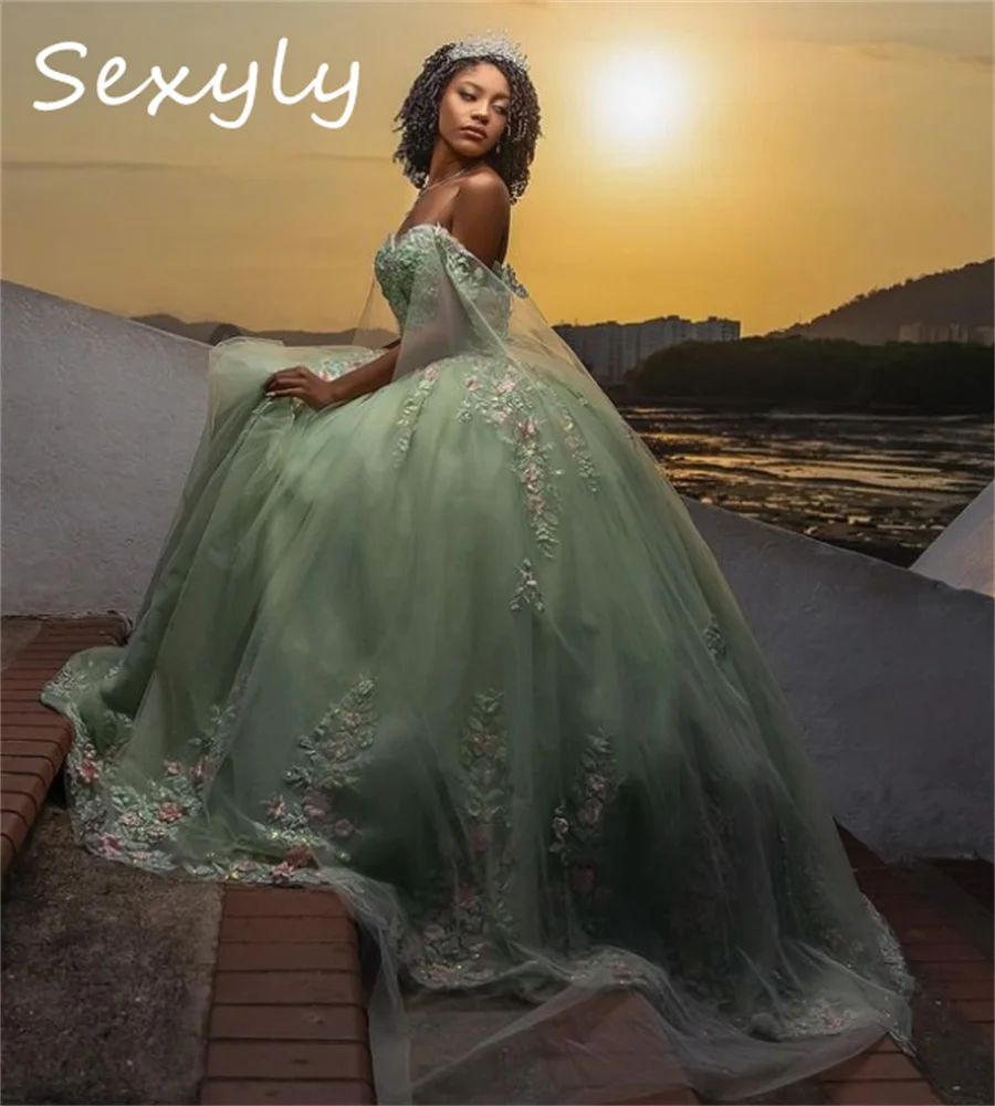 slim fit dress slacks Mint Green Floral Lace Handmade Flowers Quinceanera Dresses lace-up co   formalgowns