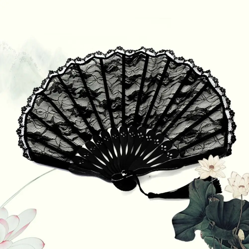 Elegant Handheld Lace Shell Fan Handmade Sturdy Japanese Folding Fan High-end Dance Fan Summer Decor