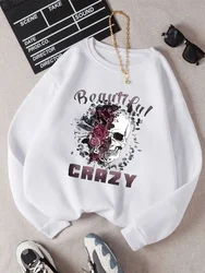 Skull Letter Print Hoodie Casual Crew Neck Long Sleeve Crewneck Women's Clothing Casual Loose Fashion Autumn Women's Sweatshirts