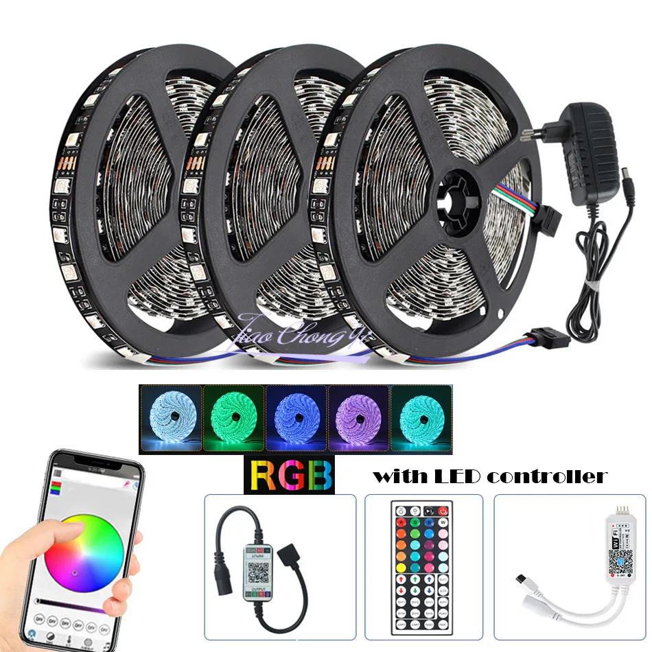 

DC12V 5V 5050 RGB Flexible Led Light strip LED Tape Black PCB + WIFI IR LED controller+12V 3A 6A 8A LED power DIY kit