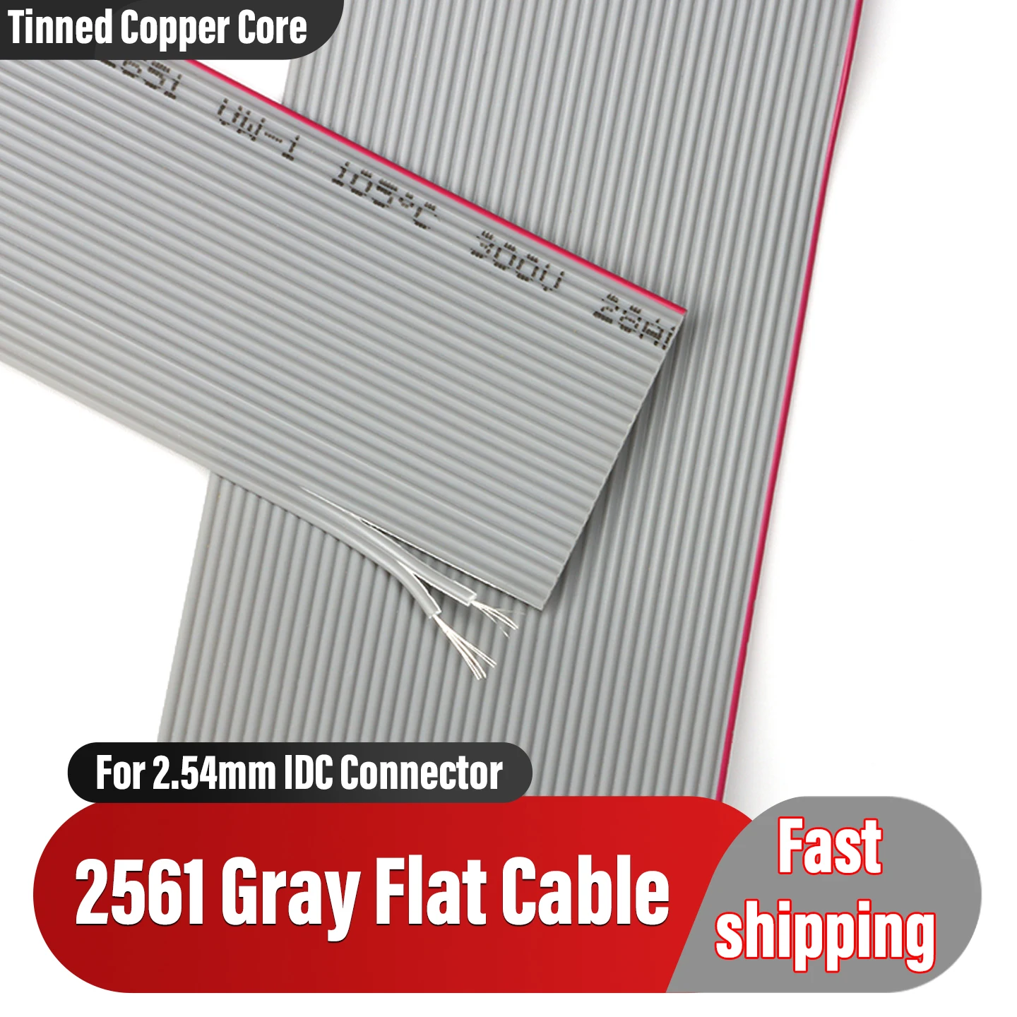 1~20m UL2651 Gray Flat Data Cable 1.27mm Wire 28AWG 10 14 16 20 26 30 34 40 50 60 pins 300V for 2.54mm IDC Connector