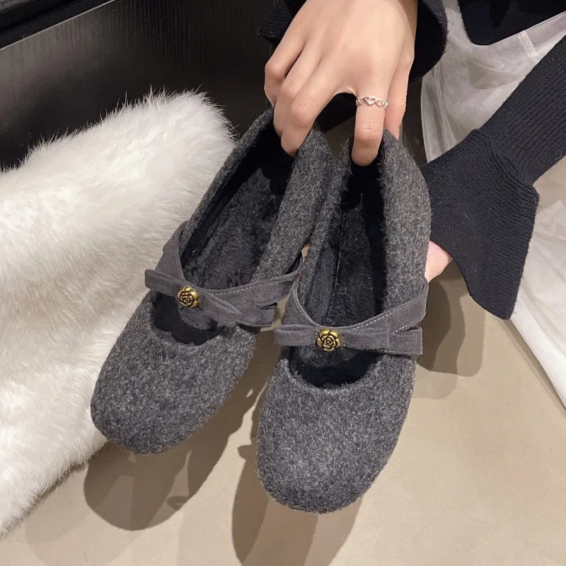 

Autumn Winter Brand Mary Jane Shoes Women Warm Low Heel Dress Shoes Bowknot Round Toe Elegant Flat Women Shoes Zapatos De Mujer