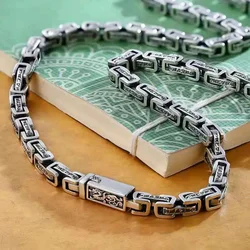New Silver Color Design Dragon Pattern Square Ring Sleeve Om Mani Padme Hum Necklace Men's Personality Fashion Jewelry