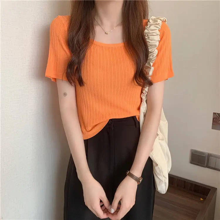 Short-sleeved T-shirt Women Thin Summer 2025 New Niche Slim Fit Knitted Top