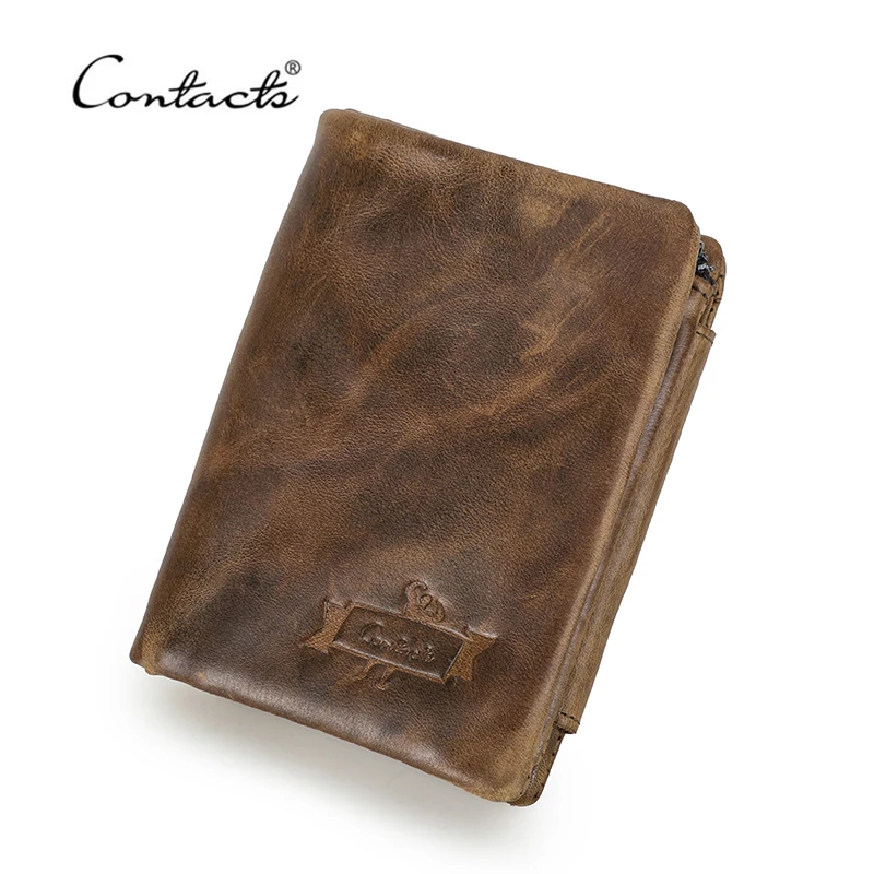 CONTACT'S men wallets genuine leather vintage short wallet man slim card holder luxury brand male small coin purse portefeuille