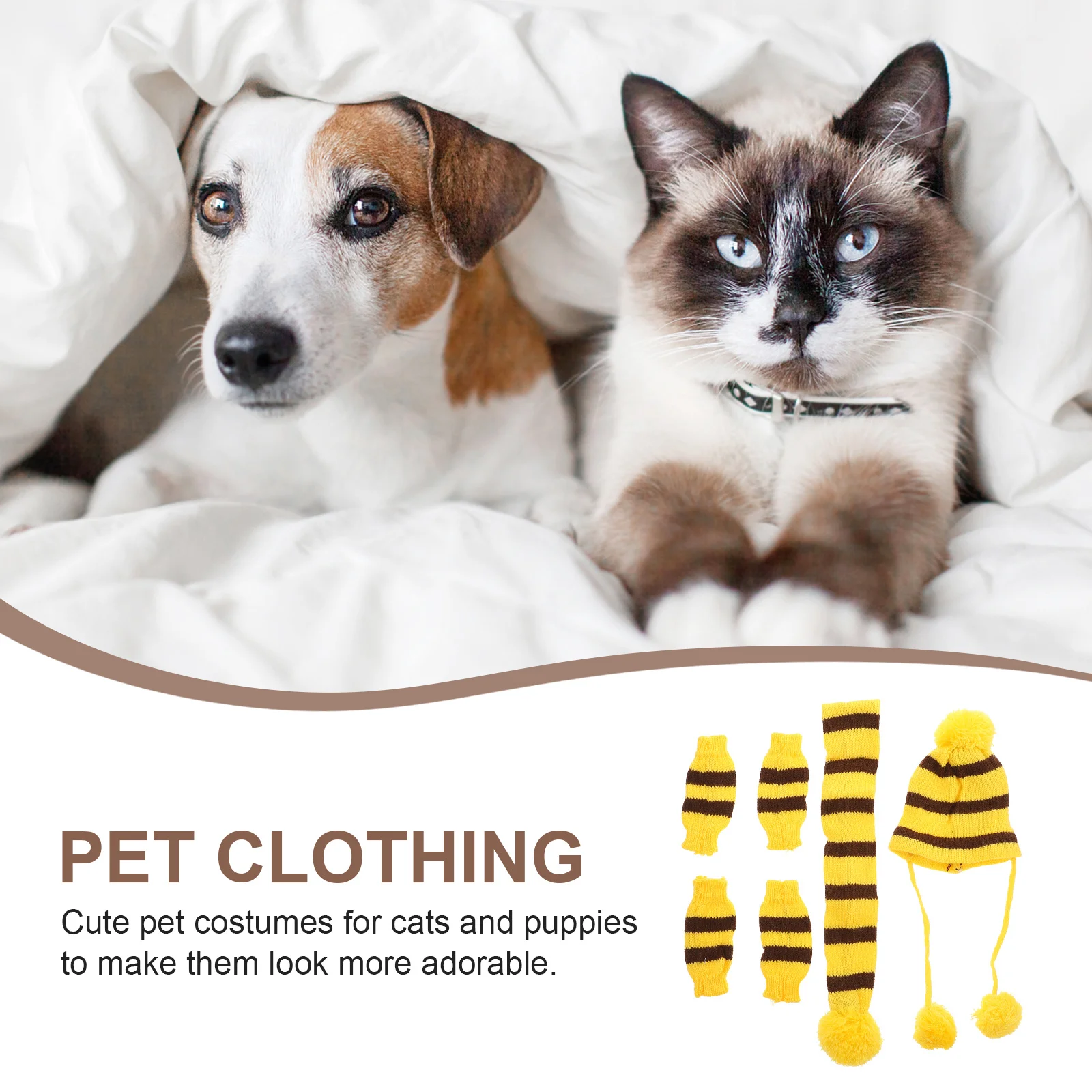 

1Set Pet Christmas Costume Dog Scarf and Hat Set Winter Warm Knitted Clothing Festival Party Outfit Size Xxs Yellow Brown