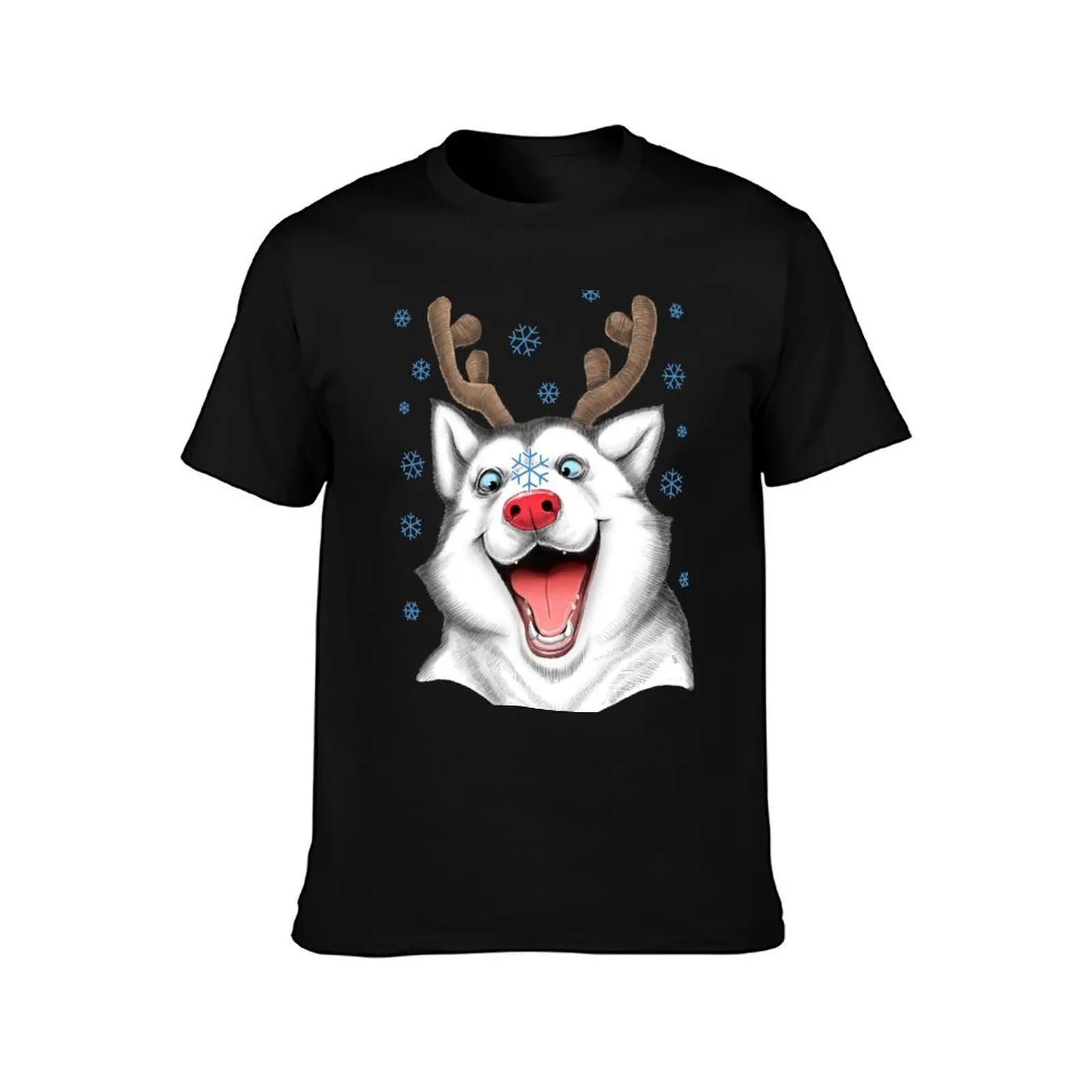 Husky Rudolph T-Shirt, Summer Casual Cotton Tee, Oversized Streetwear Tops, Vintage Graphic Print, Loose Fit Short Sleeve
