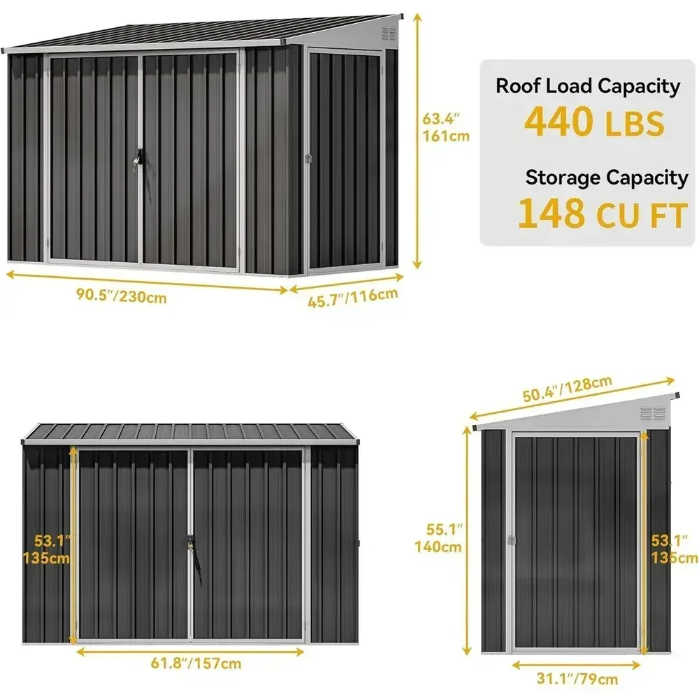 Outdoor Metal Storage Shed, Secure Bike Shelter with Lockable Door, Ideal for Garden, Lawn Equipment, and Tools in Gray