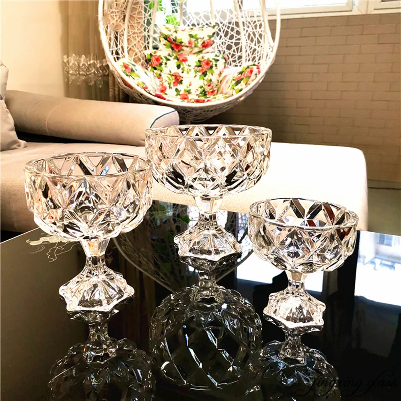 Crystal Glass Candy Tray Ice Cream Bowl Fruit Dish Desktop Organizer Transparent Tray Kitchen Container Home Decoration