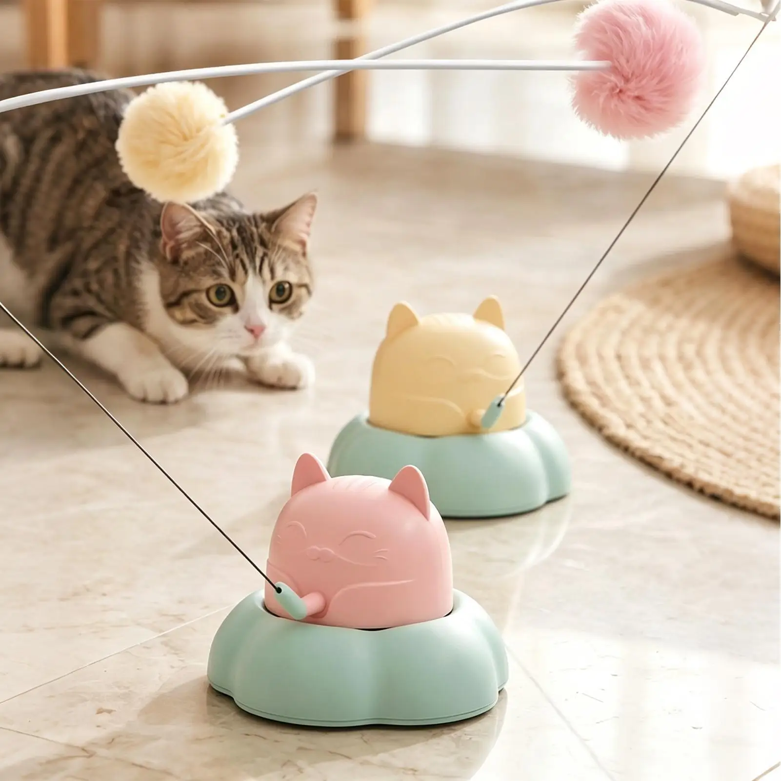 Interactive Cat Toy Teasing Wand Rotating Suction Cup Cute With Sensor Interactive Toys Indoor Cats For Indoor Kitten Play