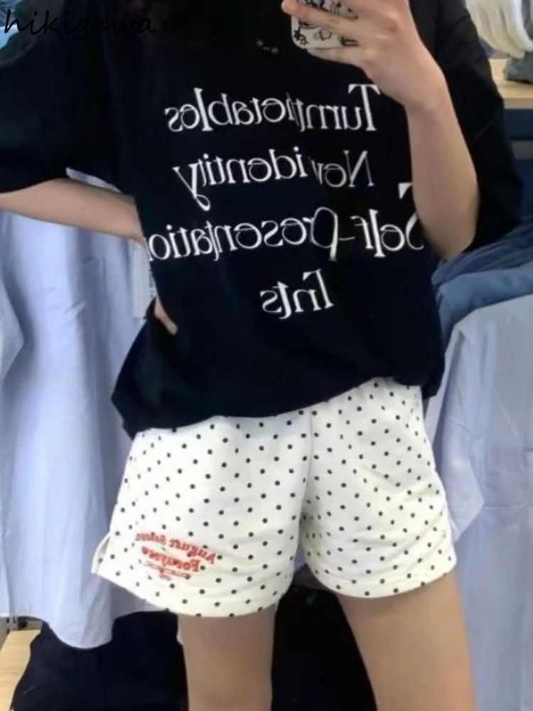 

Cotton Polka Dot Shorts Women Pantalones Cortos De Mujer Letter Embroidery Loose Casual Fashion Summer Shorts 2025 New Bottoms