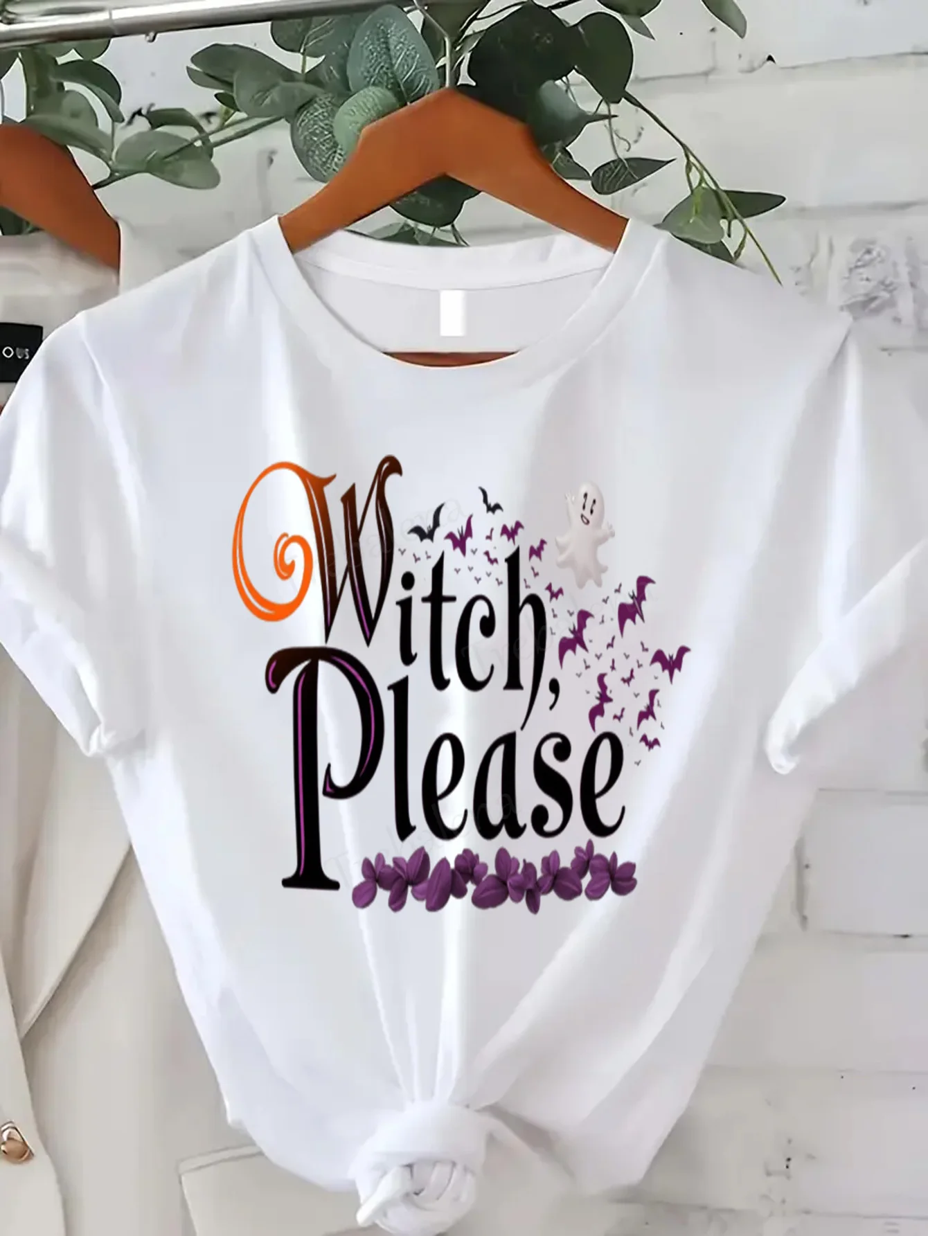 

Футболка с круглым вырезом, футболка «Ведьма, пожалуйста, Хэллоуин», женская футболка больших размеров с забавным жутким рисунком, футболка с короткими рукавами, модный повседневный топ
