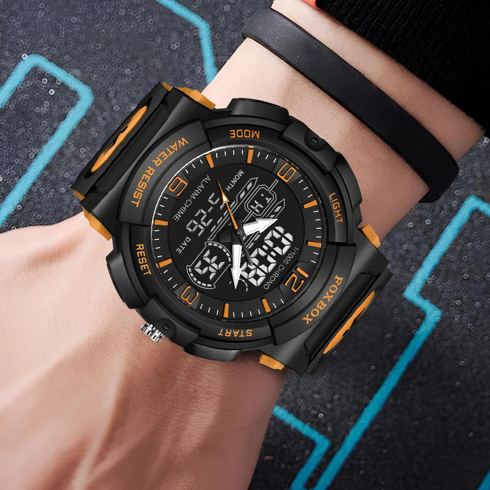 LIGE New Watches For Men 50M Waterproof Clock Alarm reloj hombre LCD Dual Display Wristwatch Quartz Military Sports Mens Watches